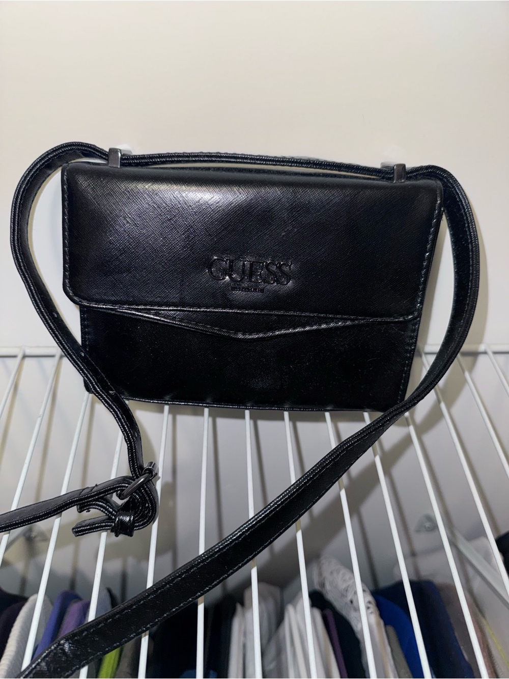 GUESS Black Faux Leather Logo Crossbody Bag